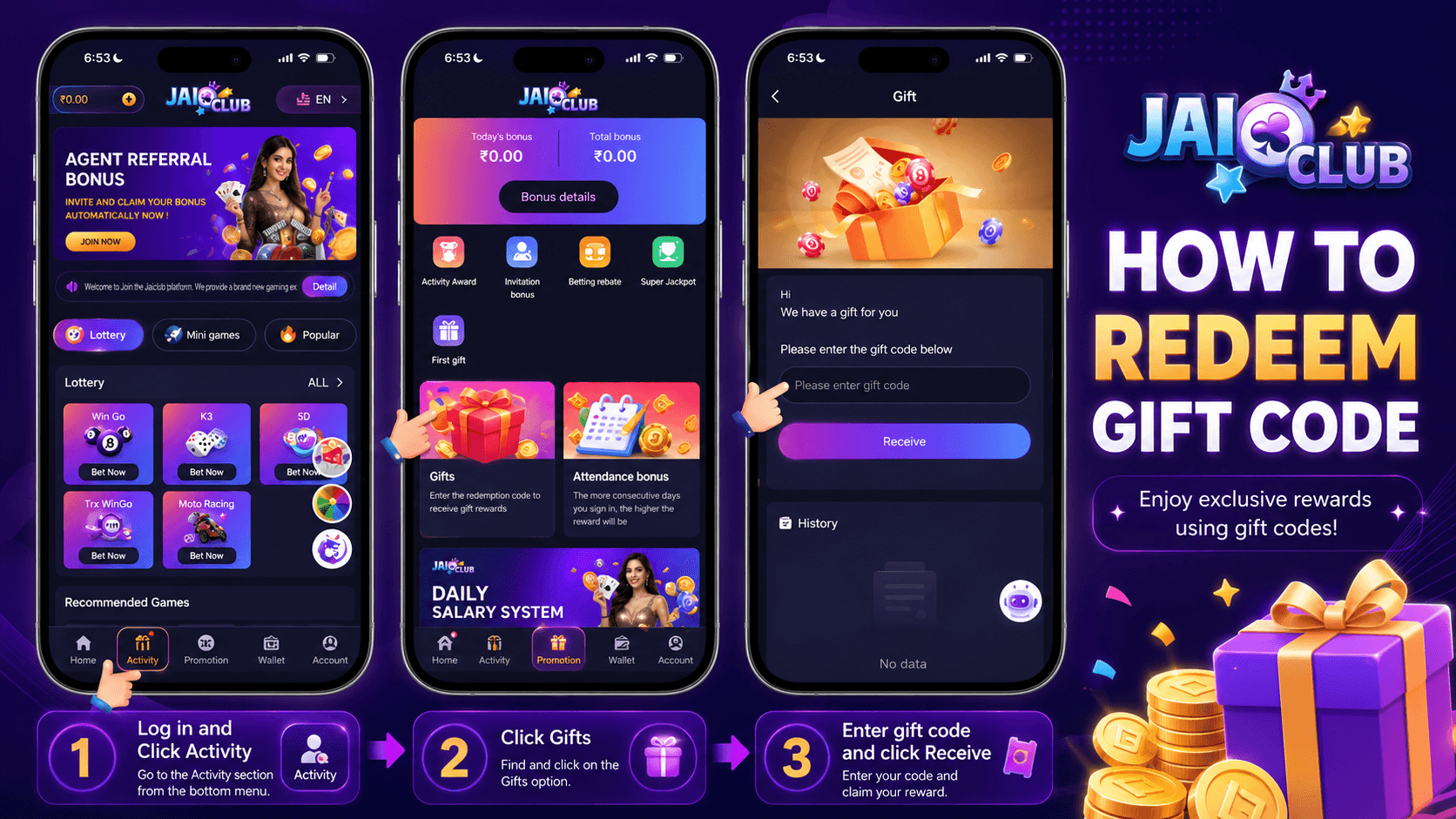 How to redeem a Jai Club gift code — log in, open Gifts, enter the code and receive your reward